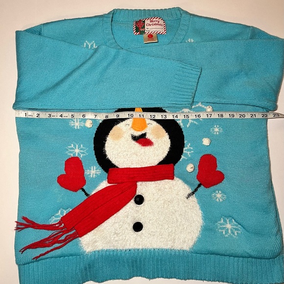 Blue Snowman Christmas Sweater Womens sz Large - Picture 5 of 7
